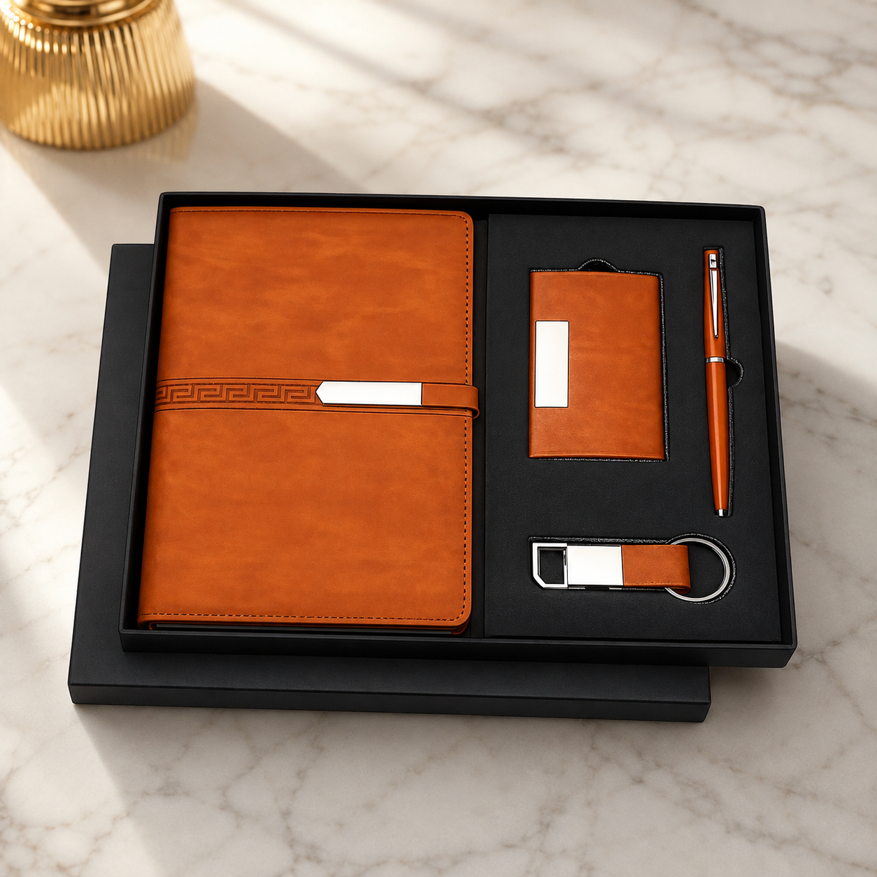 Premium Tan Brown 4-Piece Executive Gift Set