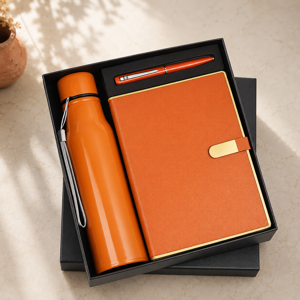 Vibrant Orange & Gold 3-Piece Executive Gift Set