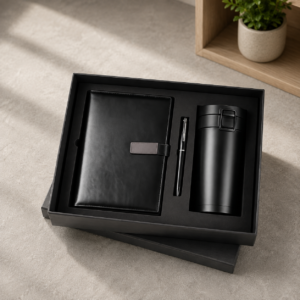 Sleek Black & Grey 3-Piece Executive Travel Mug Gift Set