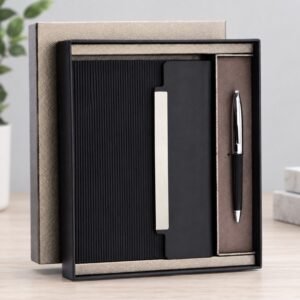 Premium Black A5 Ribbed Notebook & Pen Gift Set