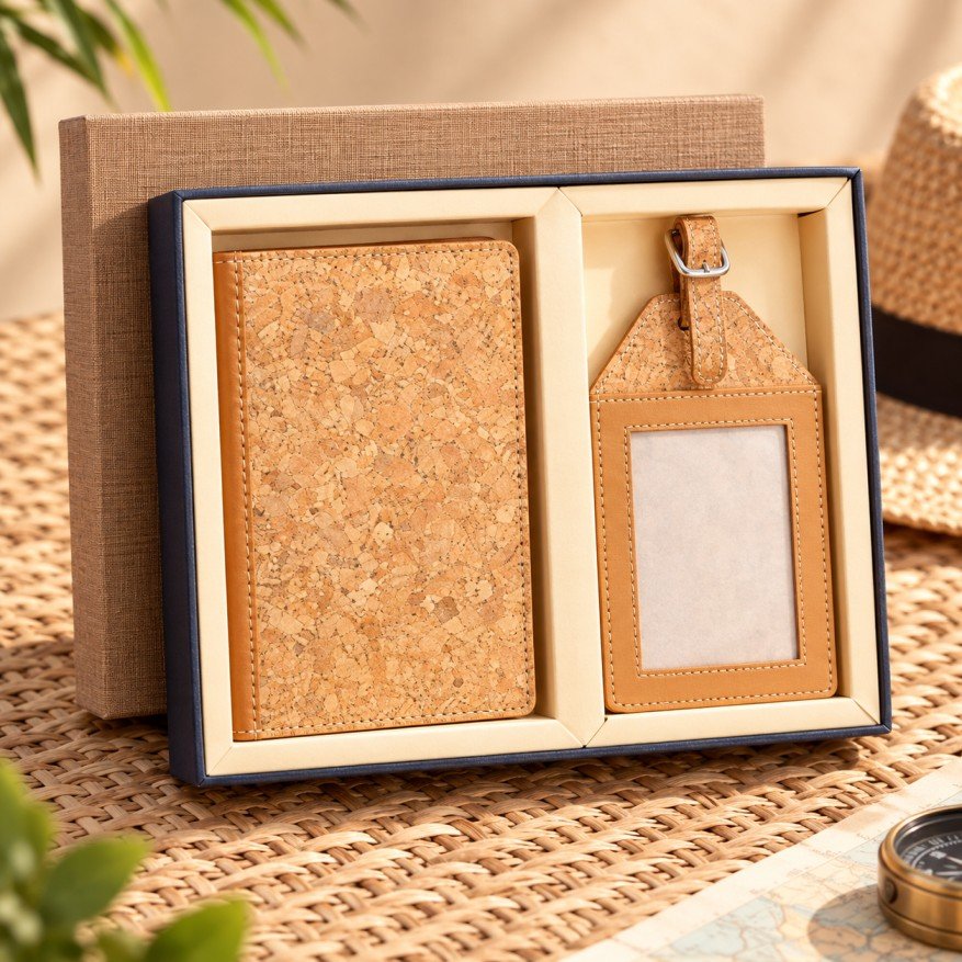 Premium Cork Travel Gift Set | Passport Holder & Luggage Tag