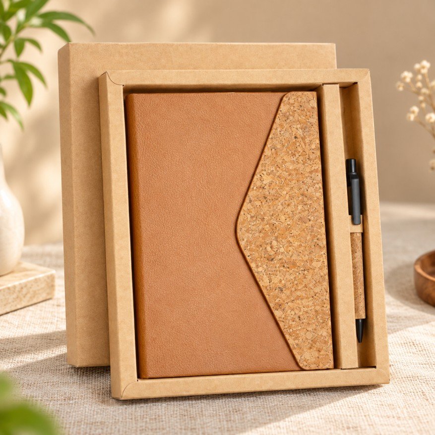 Premium Brown & Cork Executive Gift Set | Notebook & Pen
