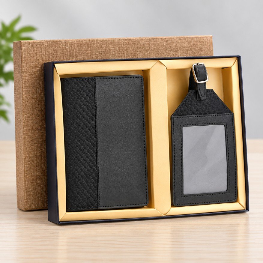 Premium Black Travel Gift Set | Passport Holder & Luggage Tag