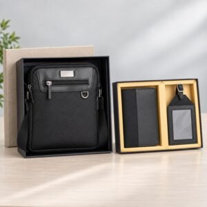 Premium Black Travel Gift Set | Sling Bag, Passport Holder & Luggage Tag