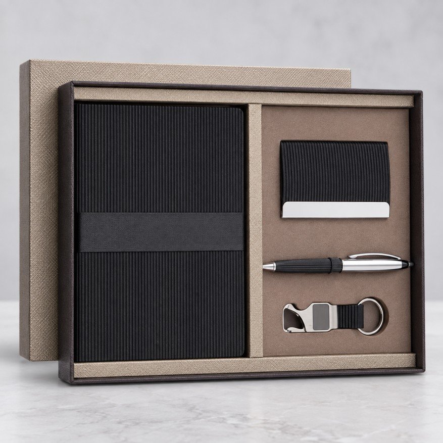 BLACK & DECKER Premium Executive Gift Set | Notebook, Card Holder, Pen & Keychain