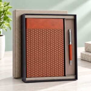 Premium Brown Executive Gift Set | Woven Notebook & Pen
