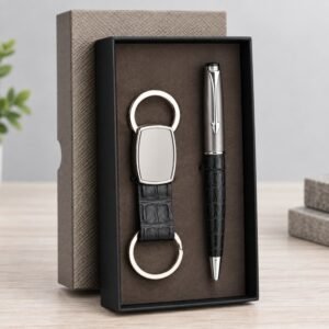 Sheraton Premium Black Leather Keychain & Pen Gift Set