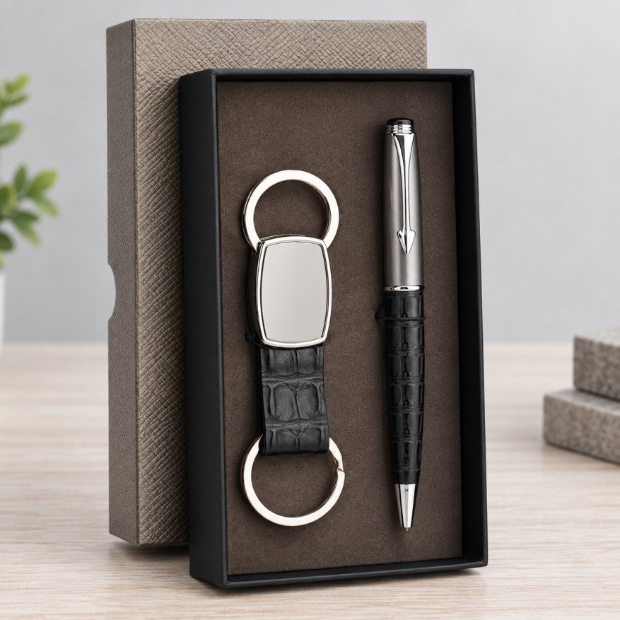 Sheraton Premium Black Leather Keychain & Pen Gift Set